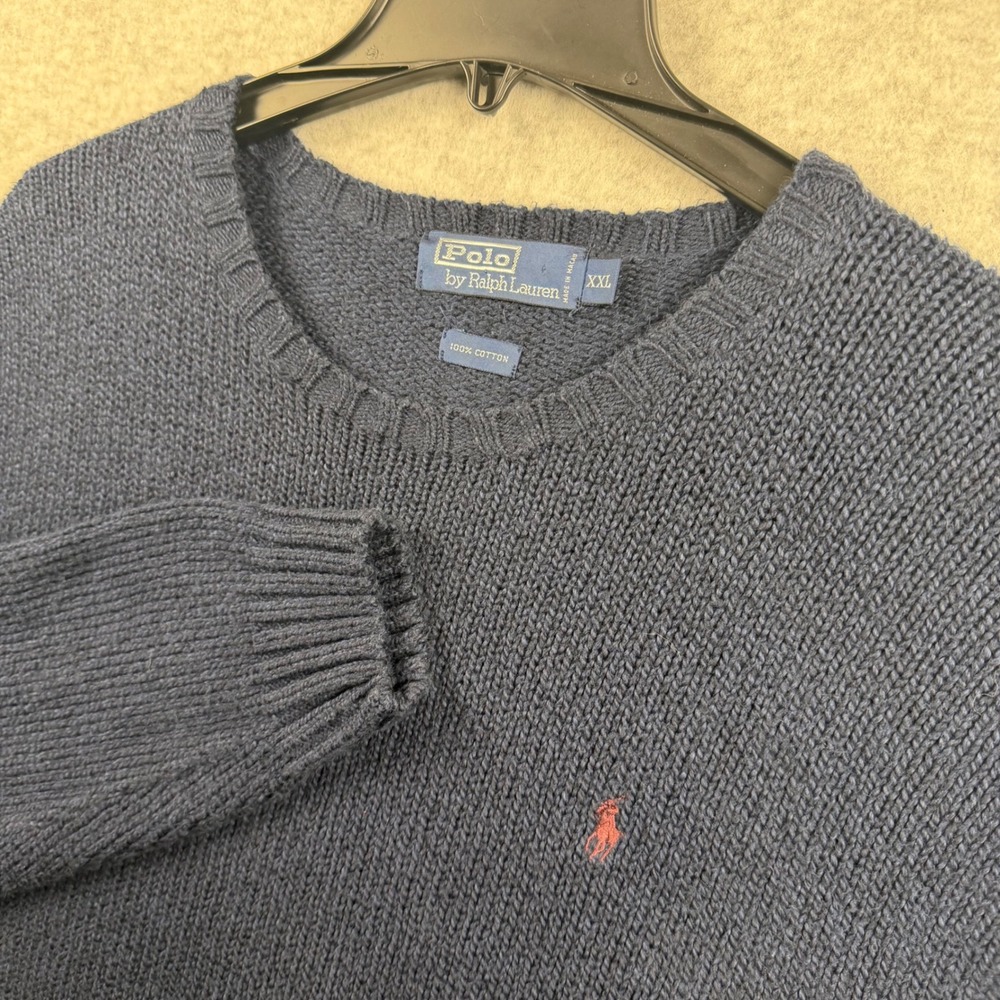 Polo Ralph Lauren Sweater Mens XXL Navy Blue Cotton Knit Crewneck Red Pony Logo